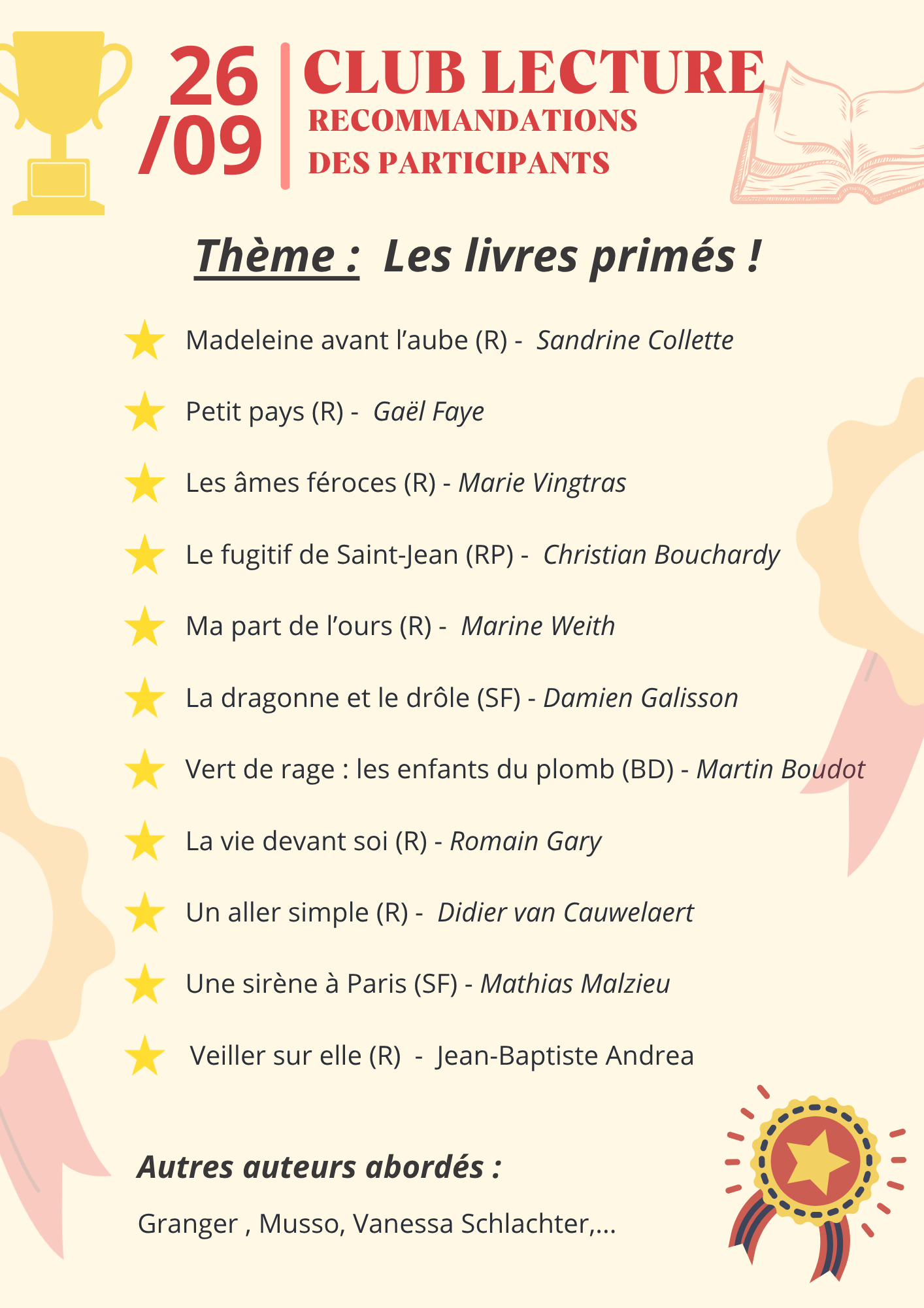 image listant les livres cités lors du club lecture